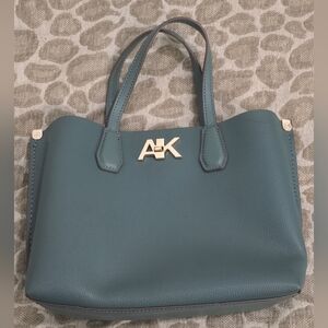 Anne Klein Teal Tote Bag with Gold Accents
